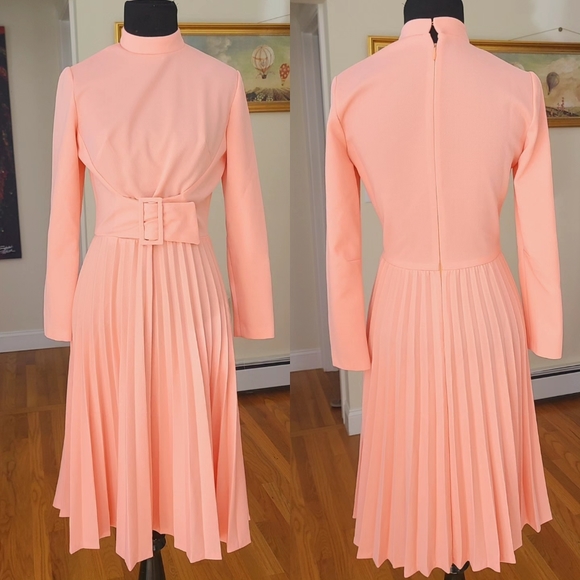American Vintage Dresses & Skirts - 🌈SOLD🌈 VTG 60s 70s peach belted accordion pleated dress